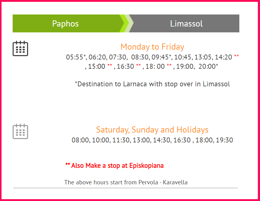 Bus route from Paphos to Limassol